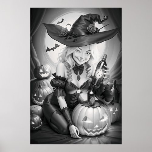 Witchy Halloween Coloring Poster