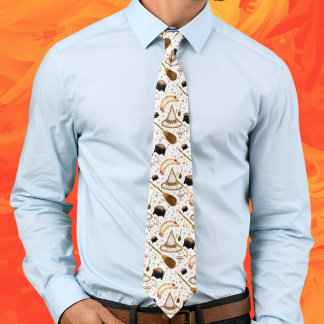 Witchy Halloween Floral Broom & Witch Hat boho Neck Tie
