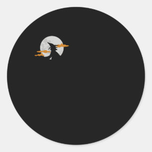 Witchy Halloween Fun Witch Flying Broomstick At Ni Classic Round Sticker