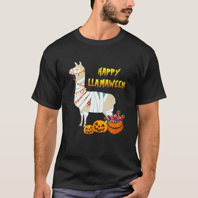 Witchy Halloween Llama Happy Llamaween Alpaca Mumm T-Shirt (Front)