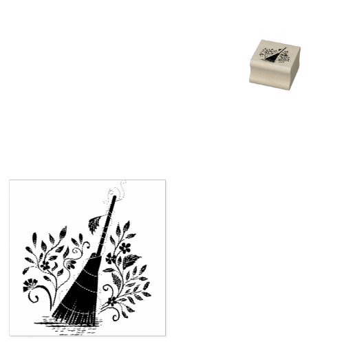 Witchy Halloween - Magic Floral Broom Rubber Stamp
