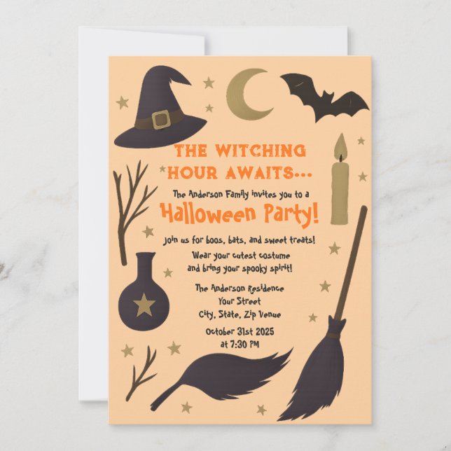 Witchy Halloween Party  – The Witching Hour Awaits Invitation (Front)