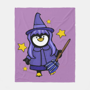 Witchy Halloween Penguin Fleece Blanket