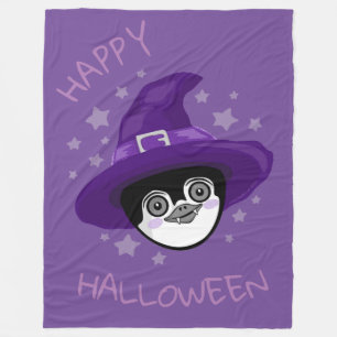 Witchy Halloween Penguin Fleece Blanket