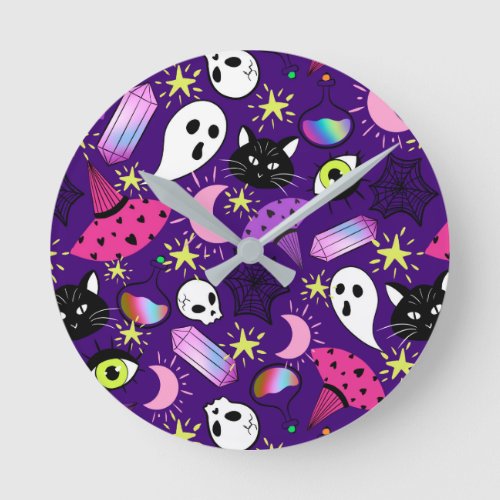 Witchy Halloween  Round Clock