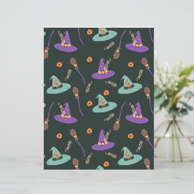 Witchy Halloween Scrapbook Paper - Purple & Green  (Standing Front)