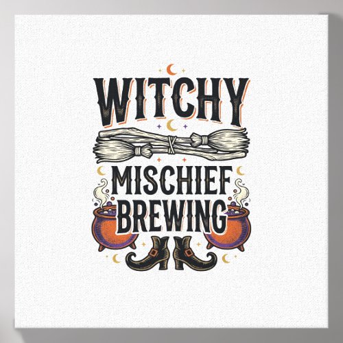 Witchy Halloween Shirt With Broom And Cauldrons_1 Canvas Photo Tile