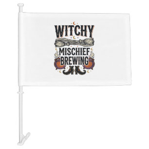 Witchy Halloween Shirt With Broom And Cauldrons_1 Car Flag