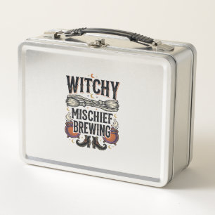 Witchy Halloween Shirt With Broom And Cauldrons_1 Metal Lunch Box