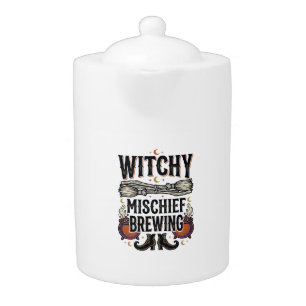 Witchy Halloween Shirt With Broom And Cauldrons_1 Teapot
