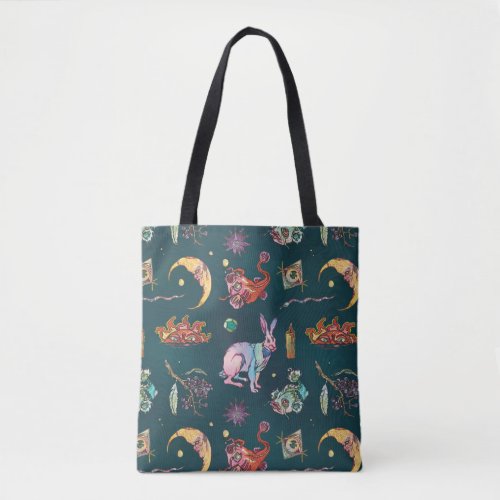 Witchy Halloween Tote Bag with a Hare and Catfish