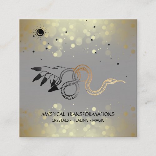  Witchy Hand Gold Snake  Moon Magic Boho Gray   Square Business Card