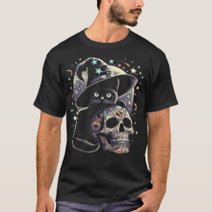 Witchy Kitten with Sugar Skull Halloween T-Shirt