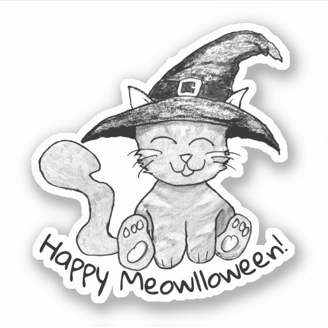 Witchy Kitty Halloween Sticker (Front)