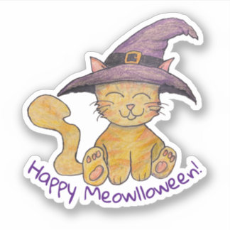 Witchy Kitty Halloween Sticker