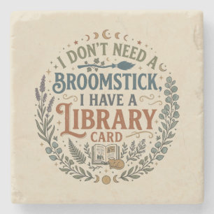Witchy Librarian Library Card Book Lover Stone Coaster