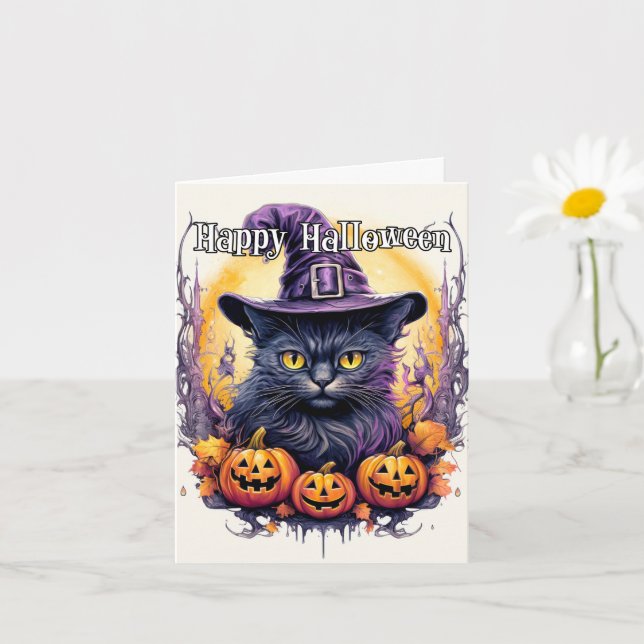 Witchy Little Kitty Cat | Happy Halloween Card (Small Plant)