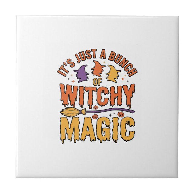 Witchy Magic Halloween Typography Design_1 Ceramic Tile (Front)