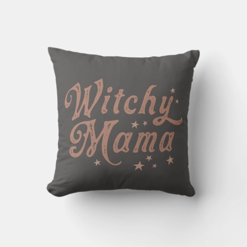 Witchy Mama Gold Stars Gray Halloween Throw Pillow