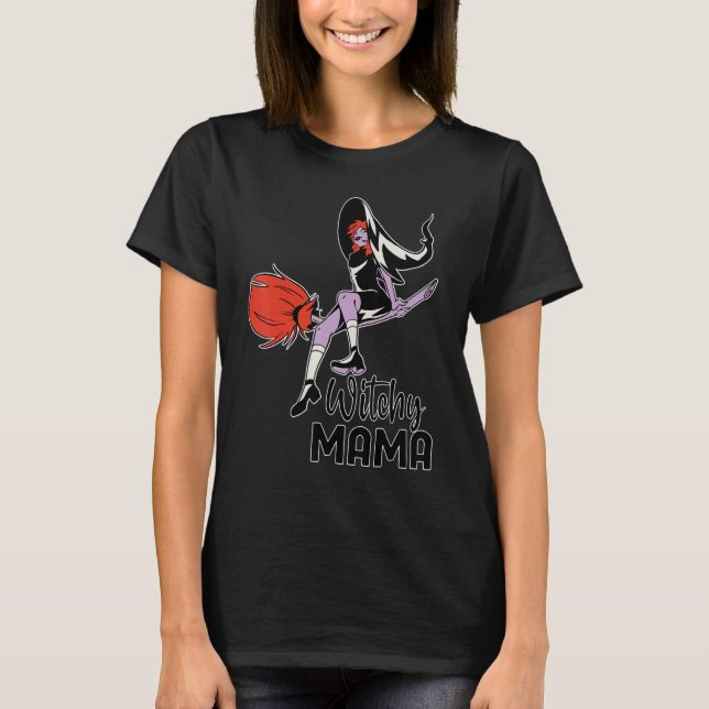 Witchy Mama Halloween Messy Bun Skull Witch Mom Wo T-Shirt (Front)