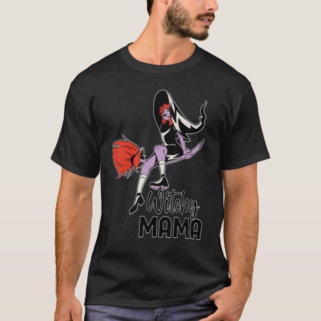 Witchy Mama Halloween Messy Bun Skull Witch Mom Wo T-Shirt (Front)