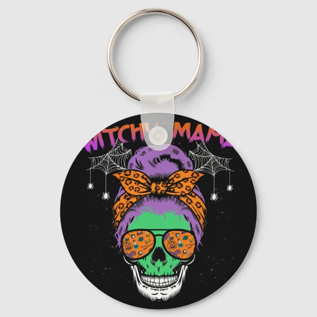 Witchy Mama Halloween Skull Witch Mom Keychain (Front)