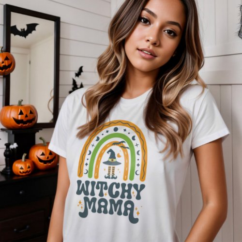 Witchy Mama Mom Mother Rainbow Groovy Halloween  T_Shirt