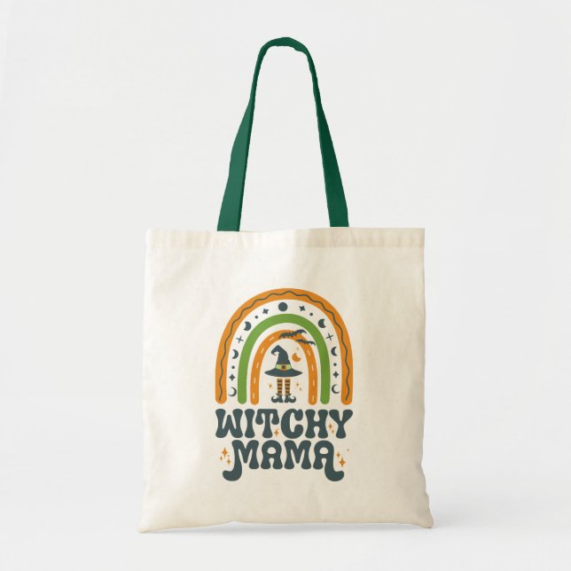 Witchy Mama Mom Mother Rainbow Groovy Halloween  Tote Bag (Front)
