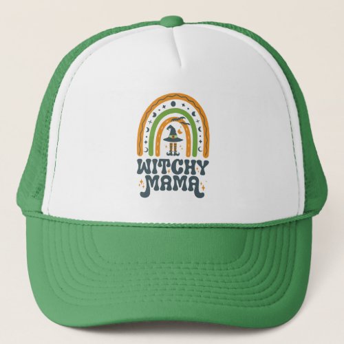 Witchy Mama Mom Mother Rainbow Groovy Halloween  Trucker Hat