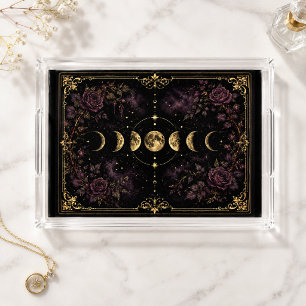 Witchy Moon Phase Celestial Decor Acrylic Tray