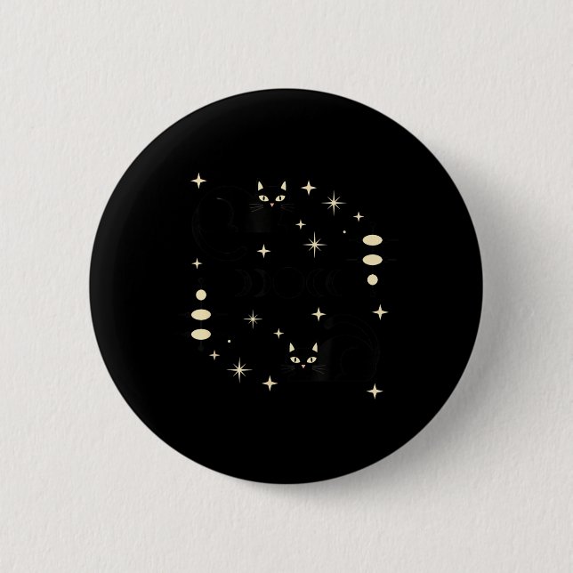 Witchy Moon Phases Cat Celestial Black Cat Art For Button (Front)
