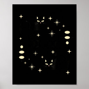Witchy Moon Phases Cat Celestial Black Cat Art For Poster