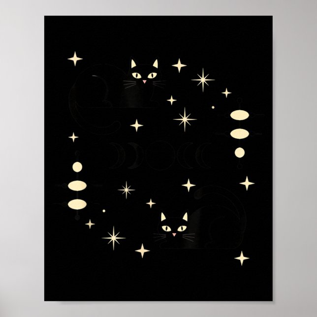 Witchy Moon Phases Cat Celestial Black Cat Art For Poster (Front)