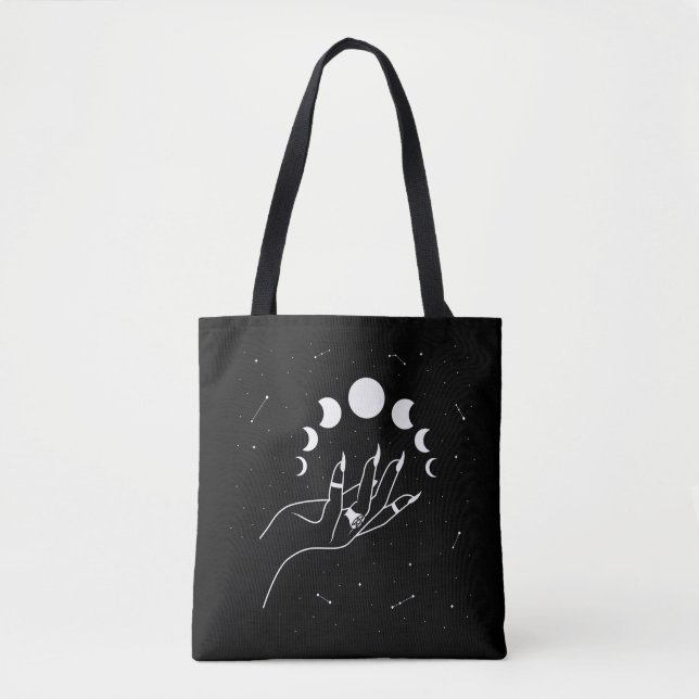 Witchy moon phases hand tote bag (Front)