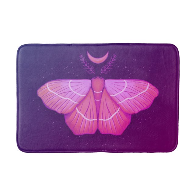 Witchy Moth Butterfly Purple Magical Insect Bath Mat (Front)
