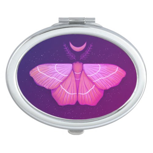 Witchy Moth Moon Purple Magical Insect Cottagecore Compact Mirror
