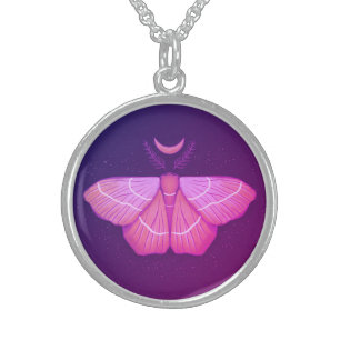 Witchy Moth Moon Purple Magical Insect Cottagecore Sterling Silver Necklace
