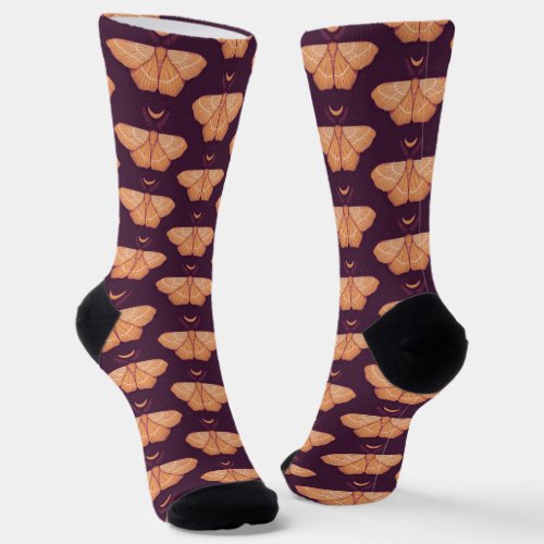Witchy Moth Moon Purple Magical Insect Goth Socks