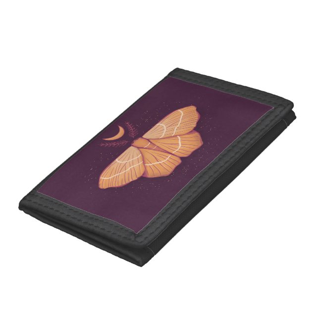 Witchy Moth Moon Purple Magical Insect Trifold Wallet (Bottom)