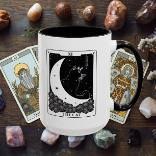 Witchy Mystical Cat Tarot Card Black and White Mug