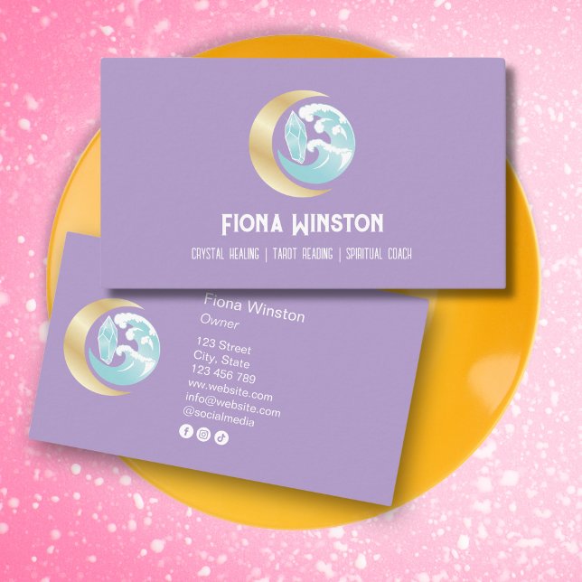 Witchy Mystical Crystal Moon Ocean Reiki Yoga  Business Card (Creator Uploaded)