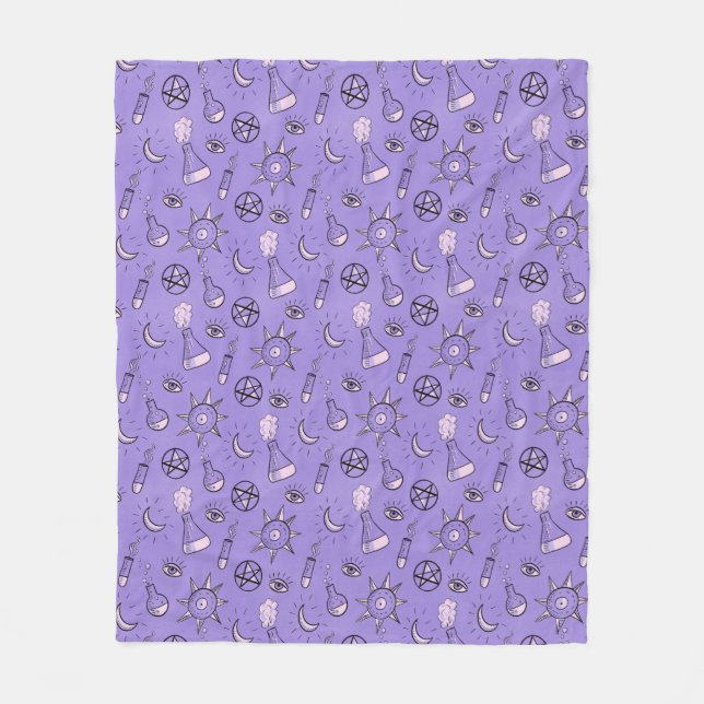 Witchy Occult Symbols Pattern - Mystical Magical Fleece Blanket (Front)