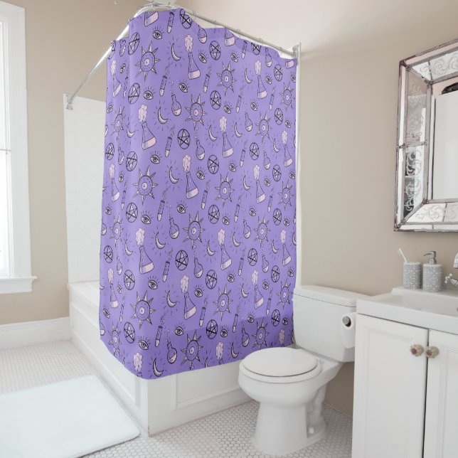 Witchy Occult Symbols Pattern - Mystical Magical Shower Curtain (In Situ)