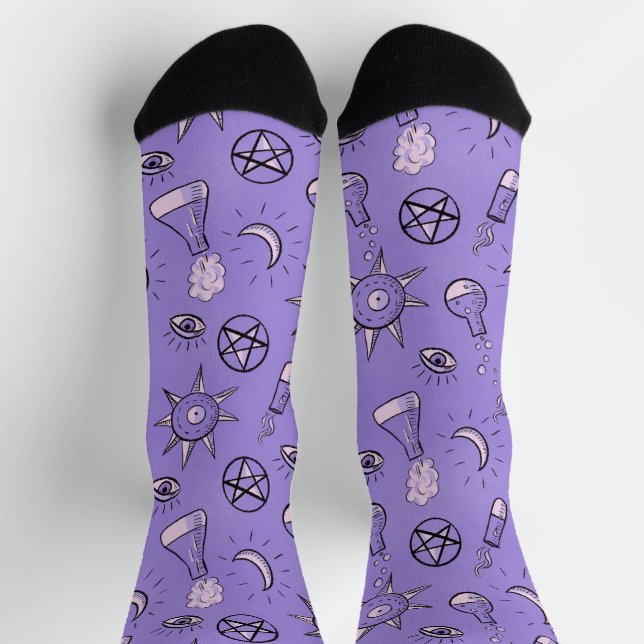 Witchy Occult Symbols Pattern - Mystical Magical Socks (Top)