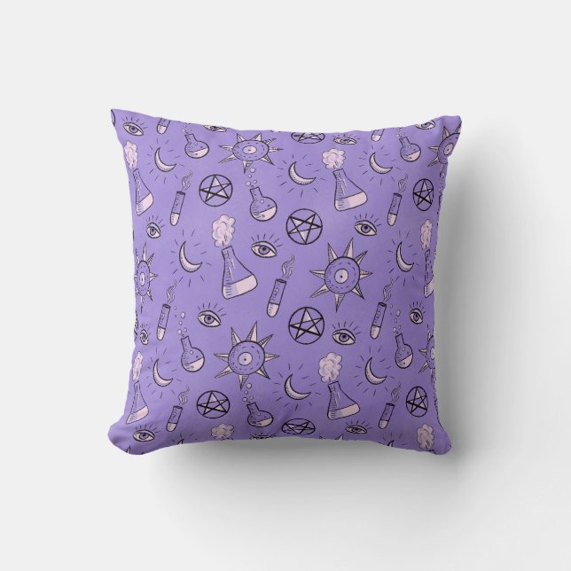 Witchy Occult Symbols Pattern - Mystical Magical Throw Pillow (Front)