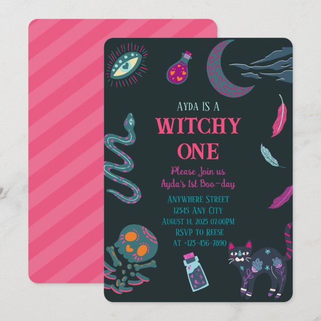 Witchy One 1st birthday halloween Invitation (Front/Back)