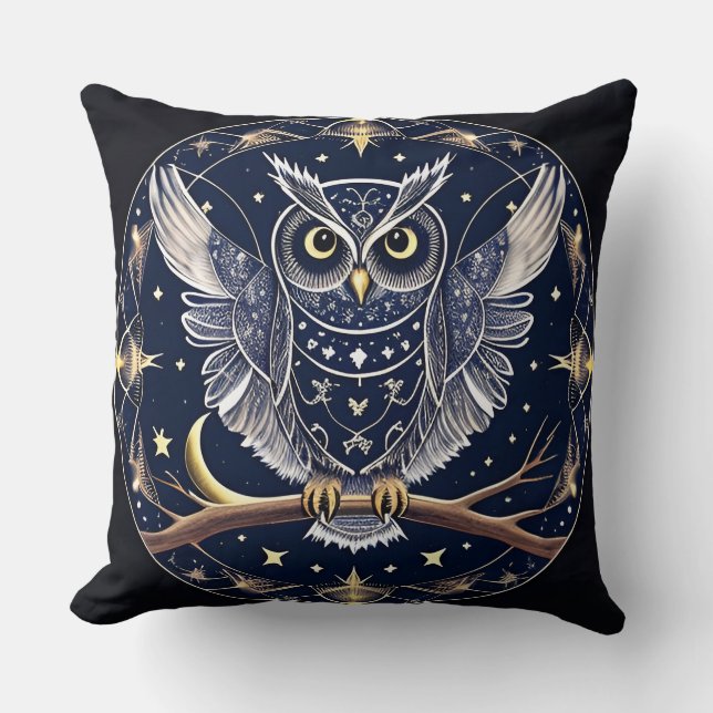Witchy Owl Celestial Mystic Home Decor Throw Pillow (Front)