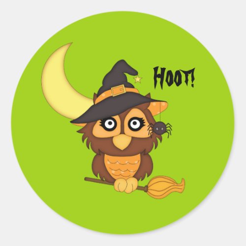 Witchy OwlCrescent Moon_Halloween Classic Round Sticker
