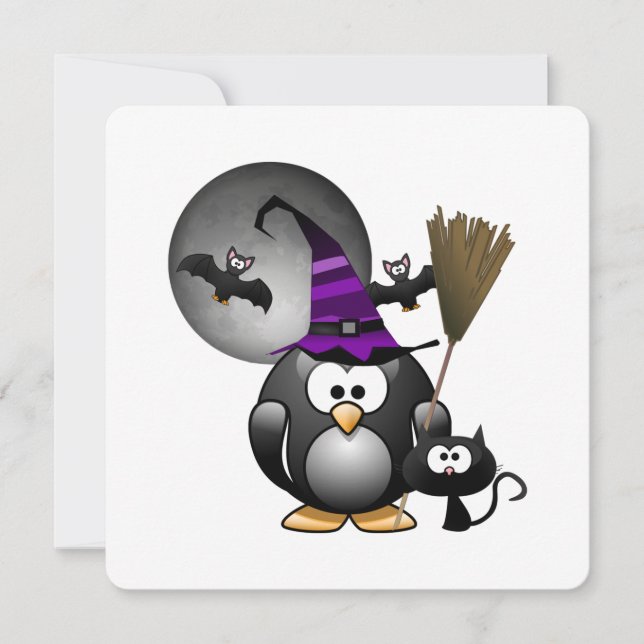 Witchy Penguin Kids Halloween Party Invitation (Front)