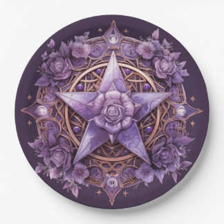 Witchy Pentacle Party Plate – Purple Rose Design